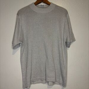 Y2k Rochelle California Silver Sparkly Knit High Mock Neck Sweater‎ Boho L Large